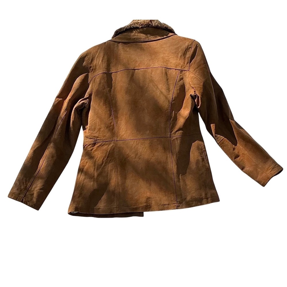 Vintage Dino Gallucci Suede Leather Coat Women's 42 Fur Collar Lined Jacket Brow - Picture 4 of 9